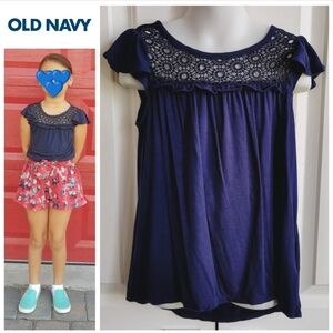 Navy Blue Lace Yoke Swing Top